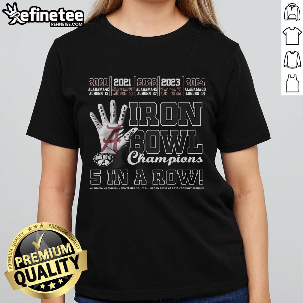Good Iron Bowl Champions 5 In A Row Limited Edition Ladies Tee showcasing team pride and stylish design for fans.