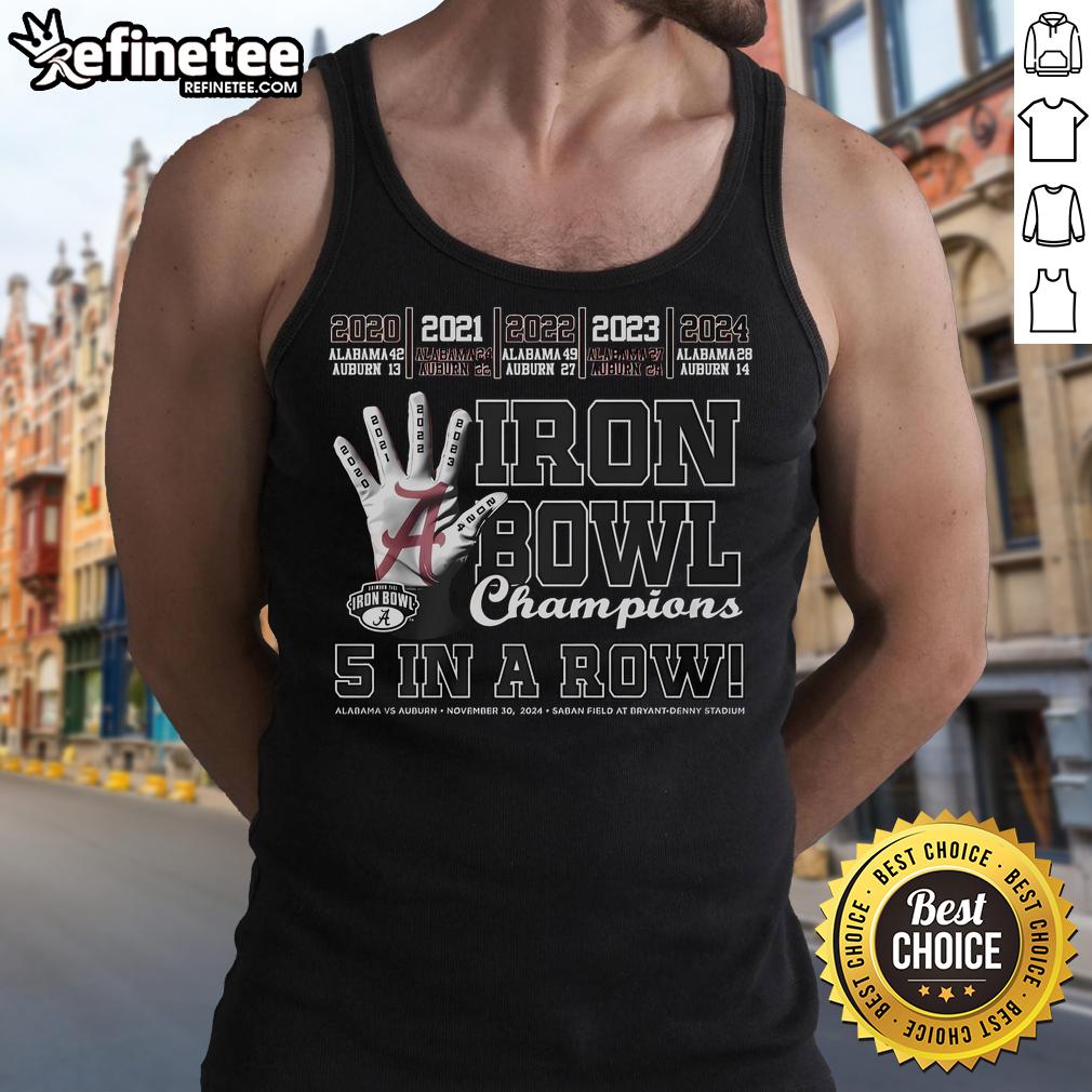 Limited Edition tank top celebrating Good Iron Bowl Champions 5 in a row, featuring bold graphics and vibrant colors.