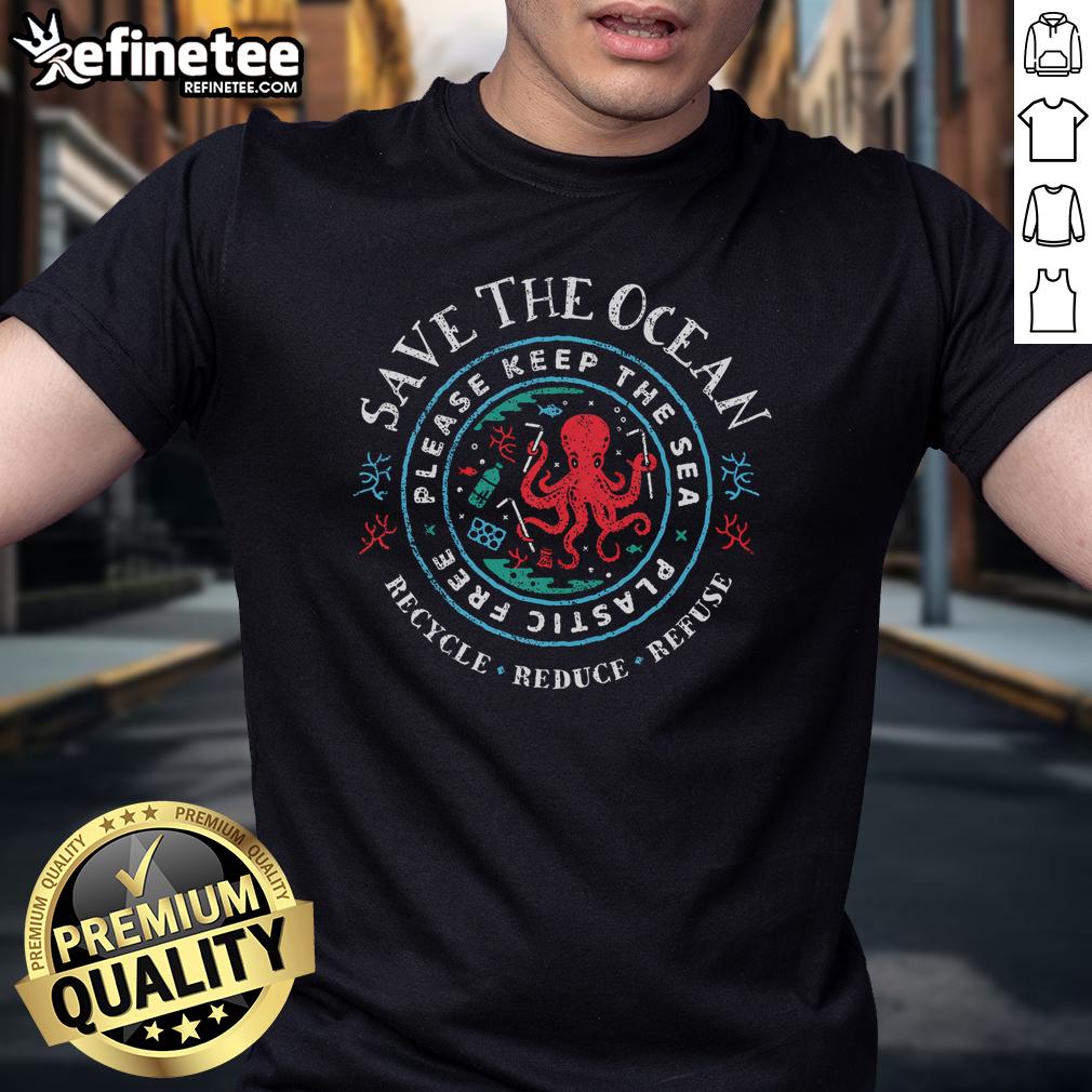 Good Ocean Conservation T-Shirt promoting a plastic-free sea, featuring eco-friendly graphics and vibrant colors.