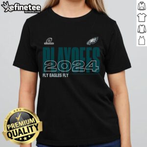 Good Philadelphia Eagles 2024 NFL Playoffs ladies tee in green, featuring team logo and stylish design for fans.