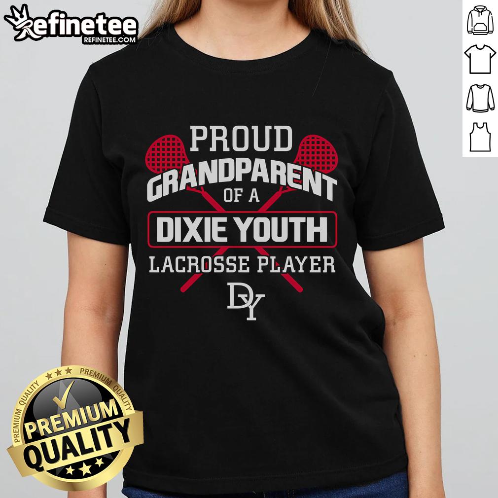 Good proud grandparent of a Dixie Youth Lacrosse player wearing a stylish ladies tee, celebrating youth sports.