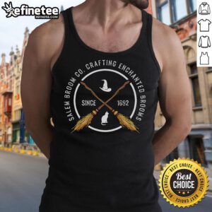 Good Salem Broom Company tank top for witch fans featuring a spooky design, perfect for Halloween or casual wear.