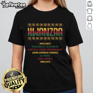 Funny African American ladies wearing 'Good Seven Days of Kwanzaa' tee celebrating Kwanzaa with joy and laughter.