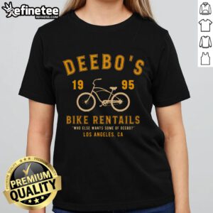 Good Vintage Deebos Bike Rentals Ladies Tee showcasing a stylish design perfect for cycling enthusiasts.