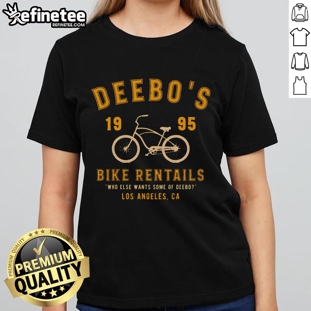 Good Vintage Deebos Bike Rentals Ladies Tee showcasing a stylish design perfect for cycling enthusiasts.