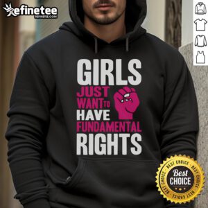 Alt Text: Cyndi Lauper-inspired hoodie featuring 'Girls Just Want To Have Fundamental Rights' slogan in vibrant colors.