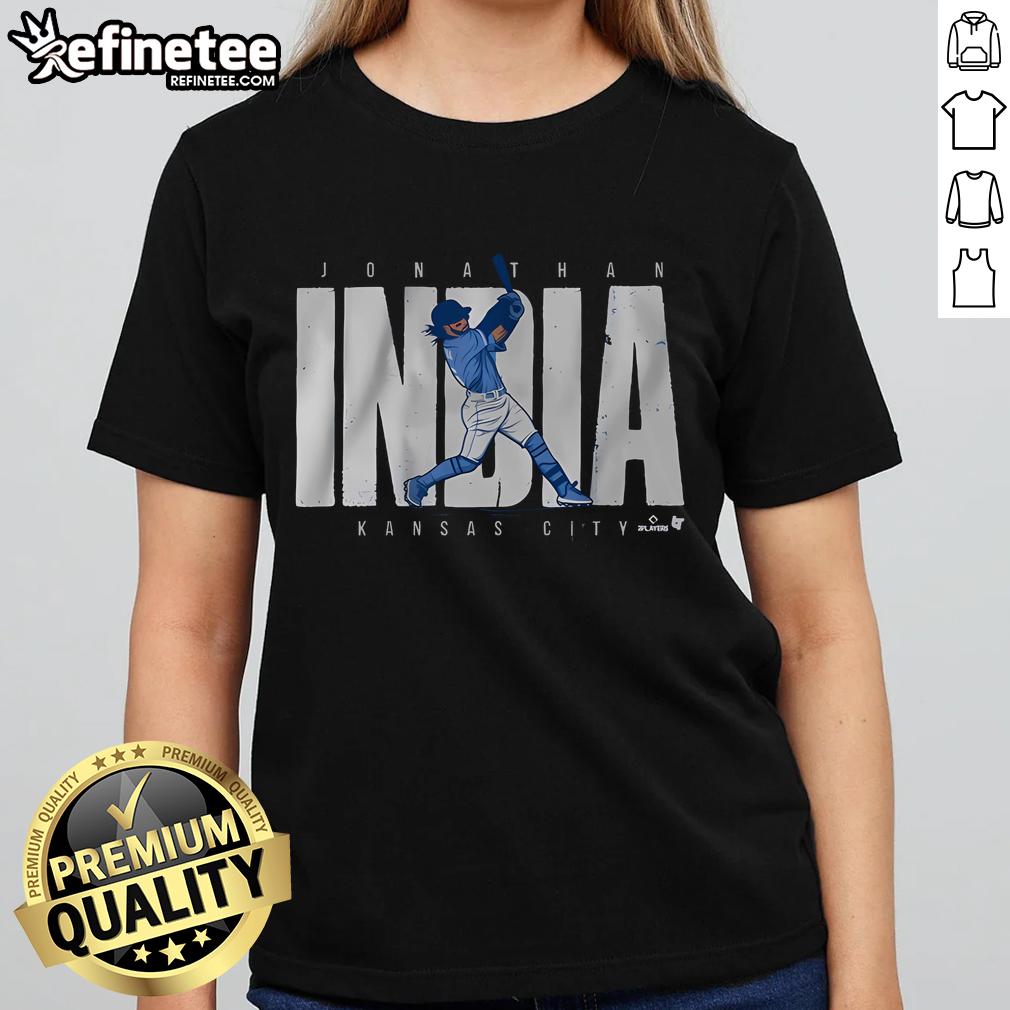 Hot Jonathan India KC Swing Ladies Tee showcasing a stylish design perfect for baseball fans and fashion lovers.