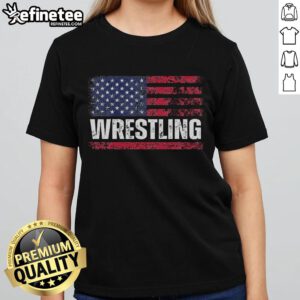Vintage ladies tee featuring a hot US flag design for wrestling fans, showcasing American pride and athletic spirit.
