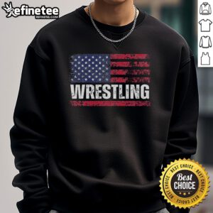 Vintage sweatshirt featuring a hot American flag design, perfect for wrestling enthusiasts and patriotic fans.
