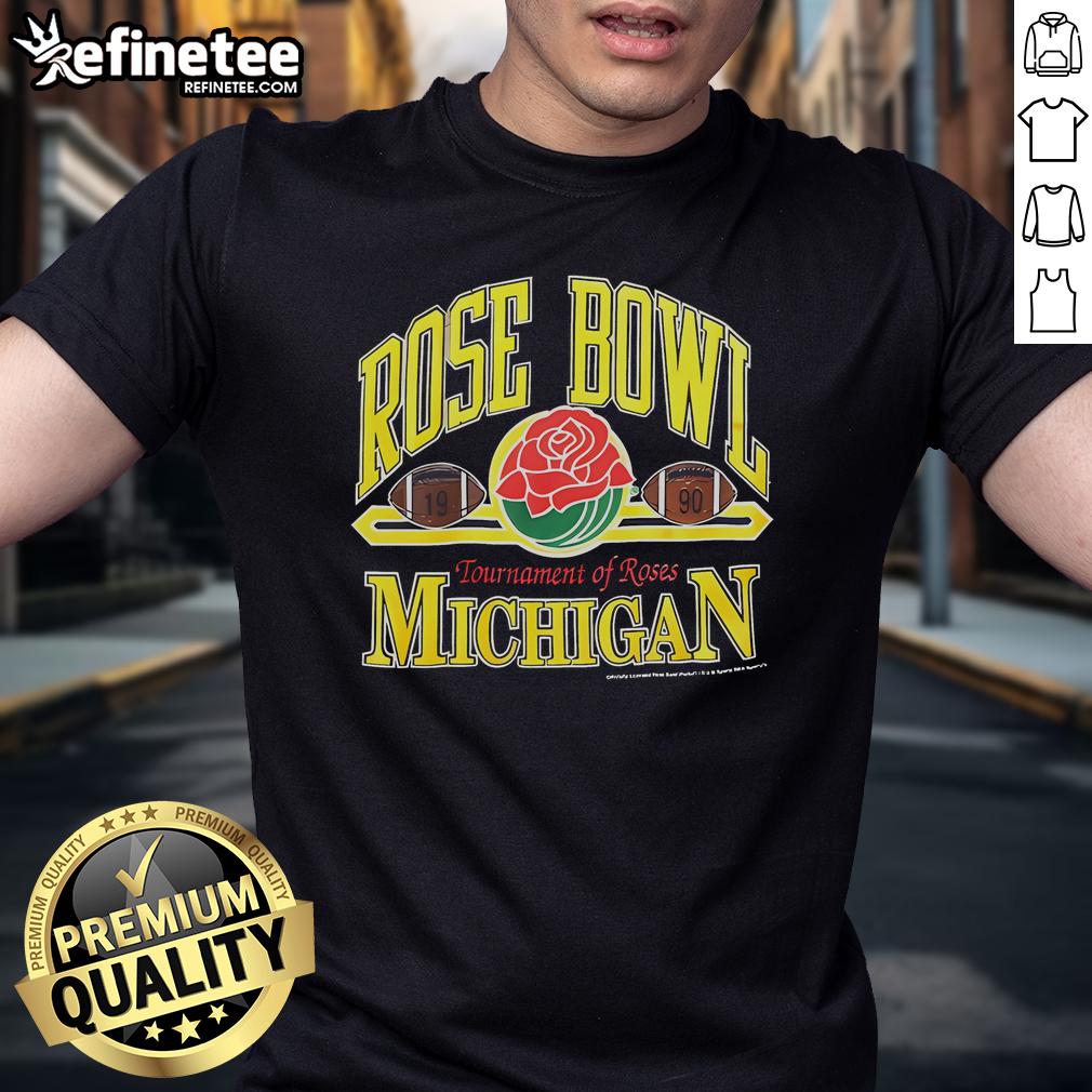 Hot Vintage University of Michigan 1990 Rose Bowl t-shirt featuring an arch design and footballs by Russell.