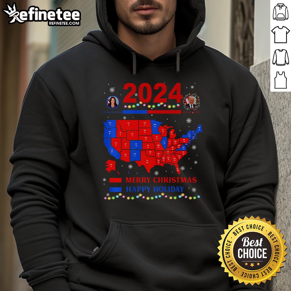 2024 electoral map hoodie featuring Trump's landslide victory design with a festive Christmas theme.