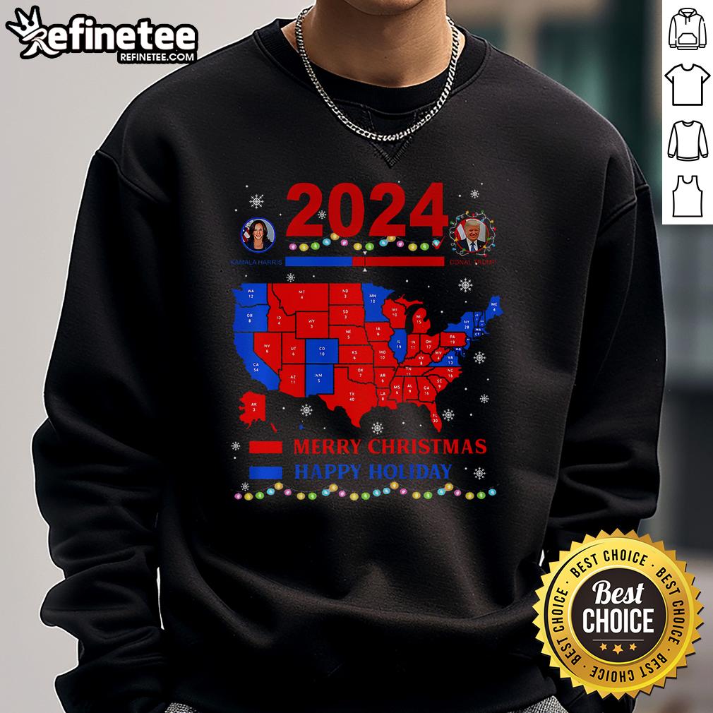 Nice 2024 electoral map sweatshirt featuring a Merry Christmas Trump landslide design for holiday celebrations.