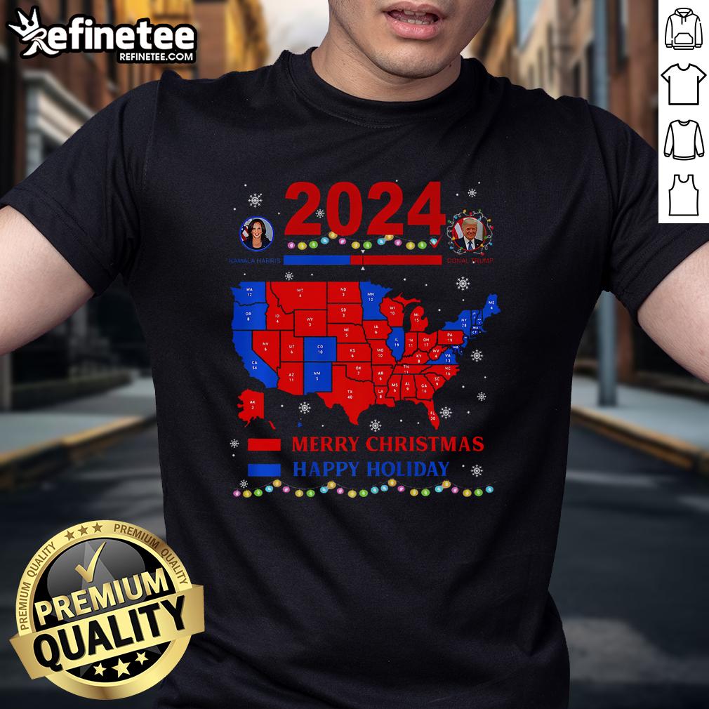 Nice 2024 Electoral Map Christmas T-Shirt featuring Trump landslide design, perfect for holiday celebrations and political events.
