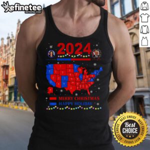 2024 Electoral Map tank top featuring a Merry Christmas theme with Trump landslide imagery for holiday celebrations.