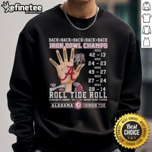 Alabama Crimson Sweatshirt celebrating back-to-back Iron Bowl Champs, featuring bold team graphics and a cozy design.