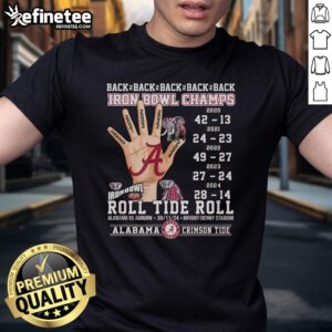 Alabama Crimson T-Shirt celebrating back-to-back Iron Bowl championships, showcasing team pride and athletic spirit.