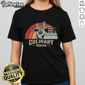 Nice Culinary Rockstar Retro Spatula Groove Ladies Tee featuring a fun spatula graphic and stylish retro design.