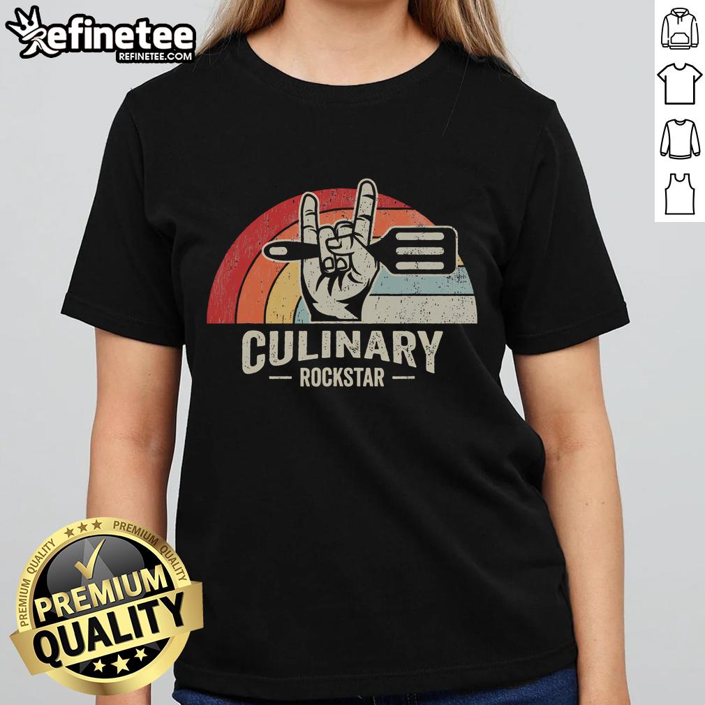 Nice Culinary Rockstar Retro Spatula Groove Ladies Tee featuring a fun spatula graphic and stylish retro design.
