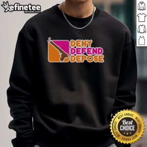 Cozy Nice Deny Defend Depose Donuts sweatshirt in soft fabric, perfect for casual wear and donut lovers.