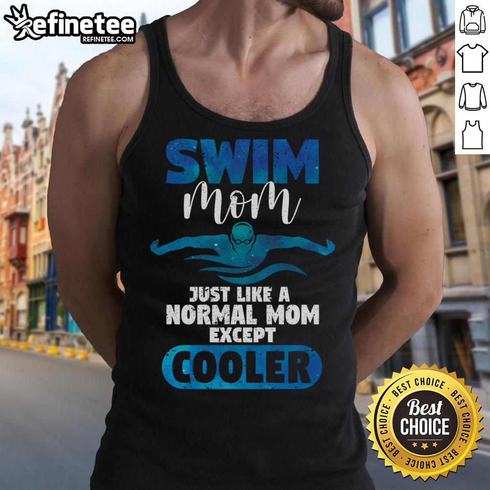 Funny swimming mom wearing a 'Nice Swim Mom' tank top, perfect for Mother's Day gifts for swimmer mothers.