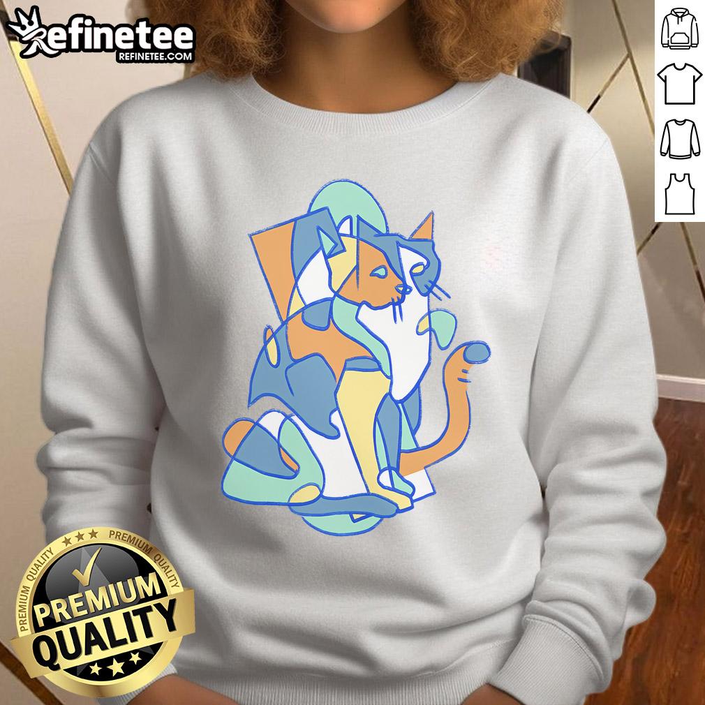 Stylish Nice Threadless Nate Christenson Cubist Cat sweatshirt featuring a vibrant, artistic cat design in bold colors.