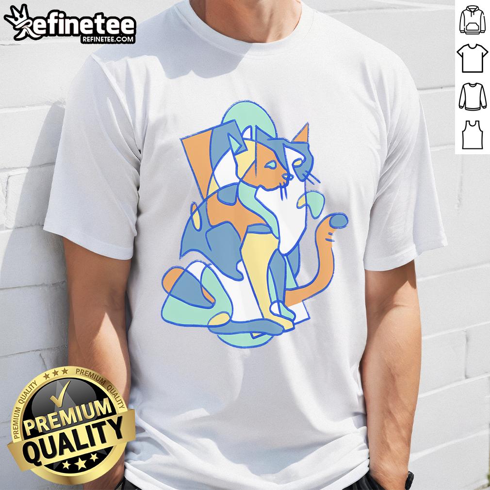 Cubist Cat T-Shirt by Nate Christenson, featuring vibrant colors and unique geometric design, perfect for art lovers.