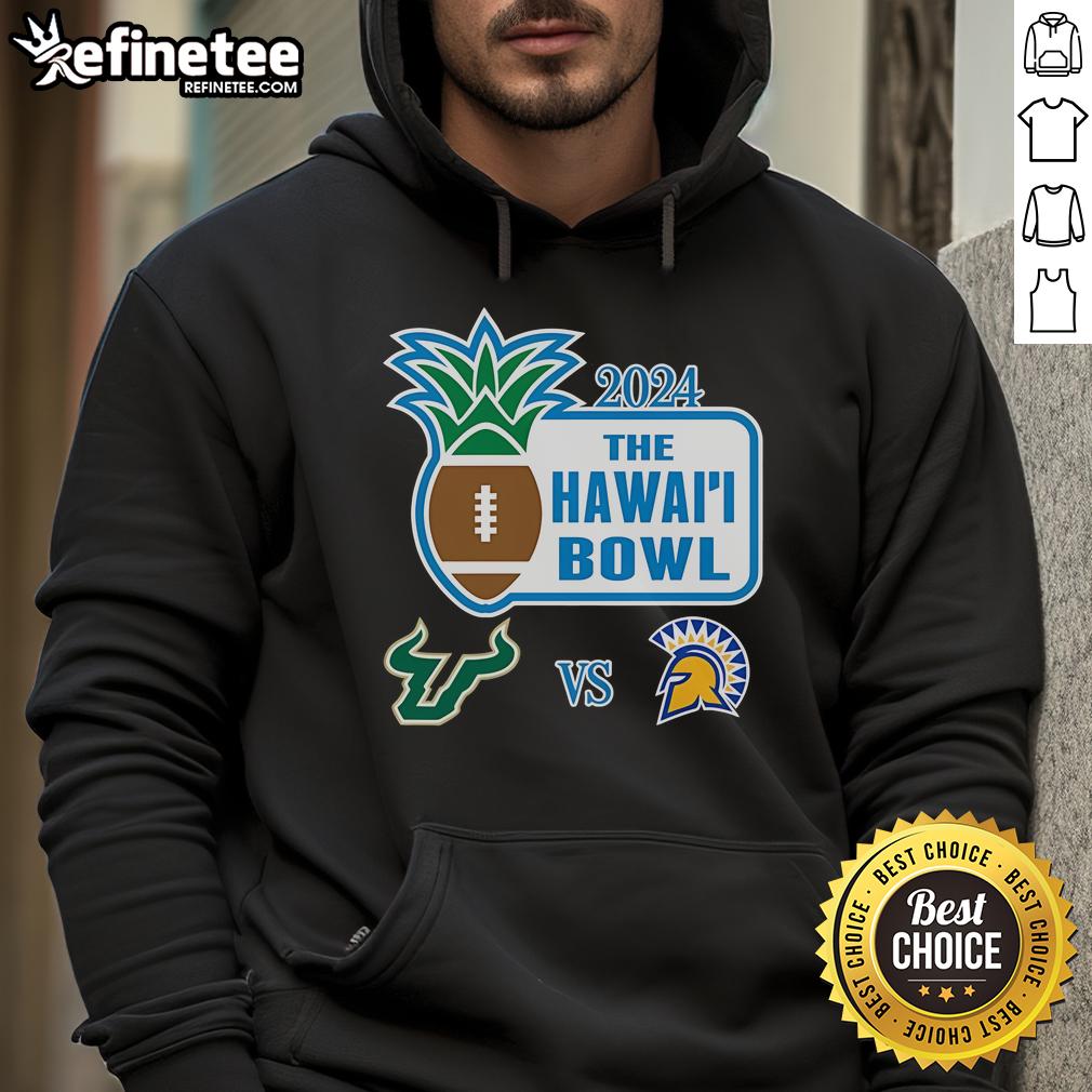 Official 2024 Hawaii Bowl hoodie featuring South Florida Bulls vs San Jose Spartans design, perfect for game day fans.