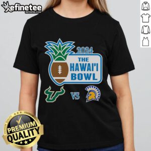 Official 2024 Hawaii Bowl ladies tee featuring South Florida Bulls vs San Jose Spartans design for fans.