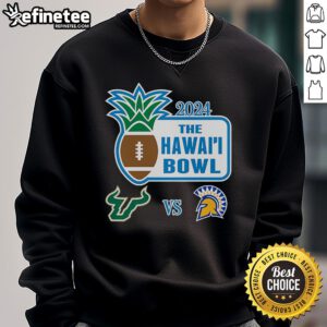 Official 2024 Hawaii Bowl sweatshirt featuring South Florida Bulls vs San Jose Spartans logo and design elements.