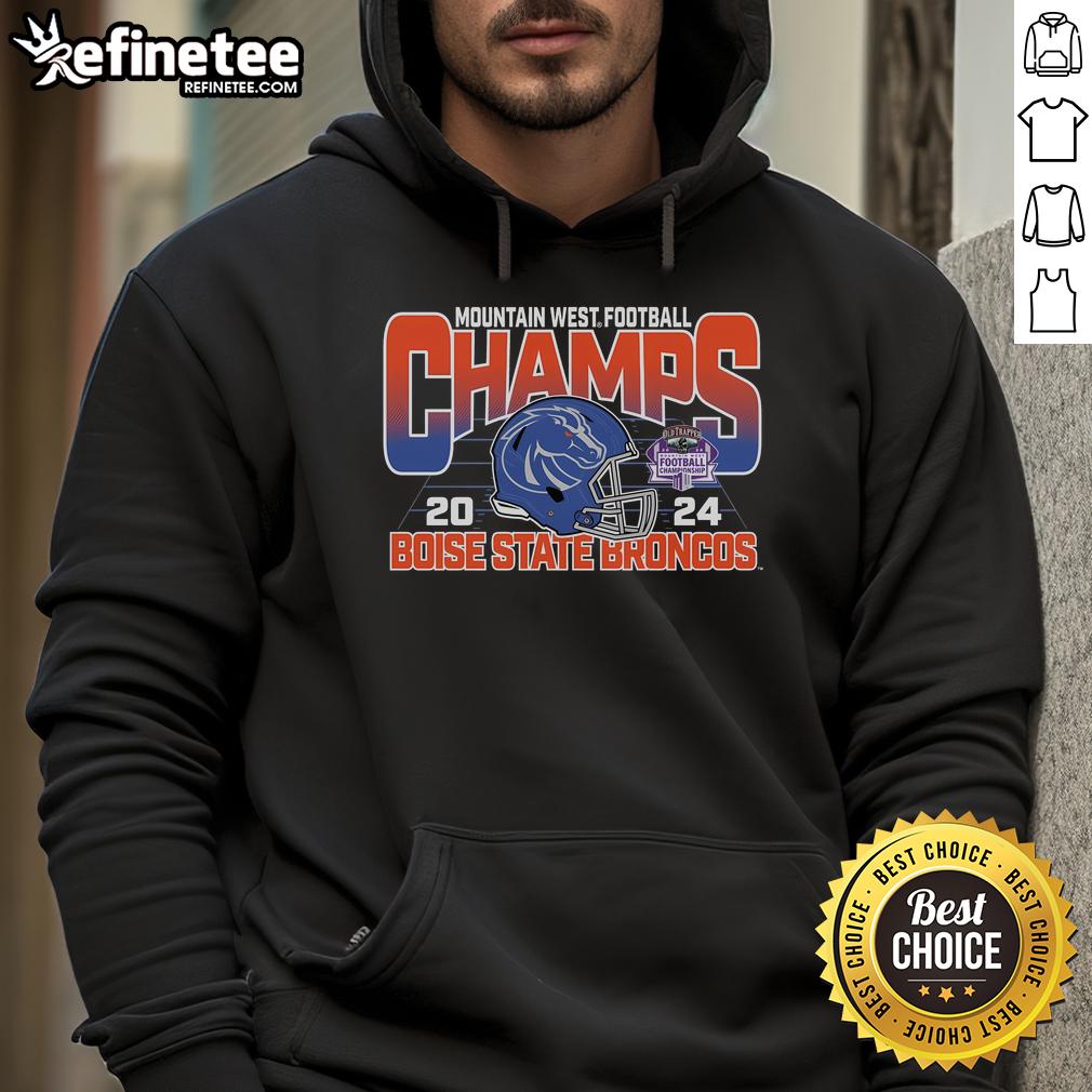 Official 84 Royal Boise State Broncos 2024 Mountain West Football Conference Champions Locker Room Hoodie displayed.