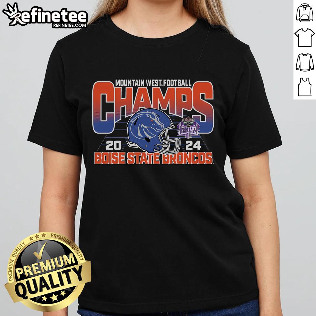 Official 84 Royal Boise State Broncos 2024 Mountain West Football Conference Champions locker room ladies tee.