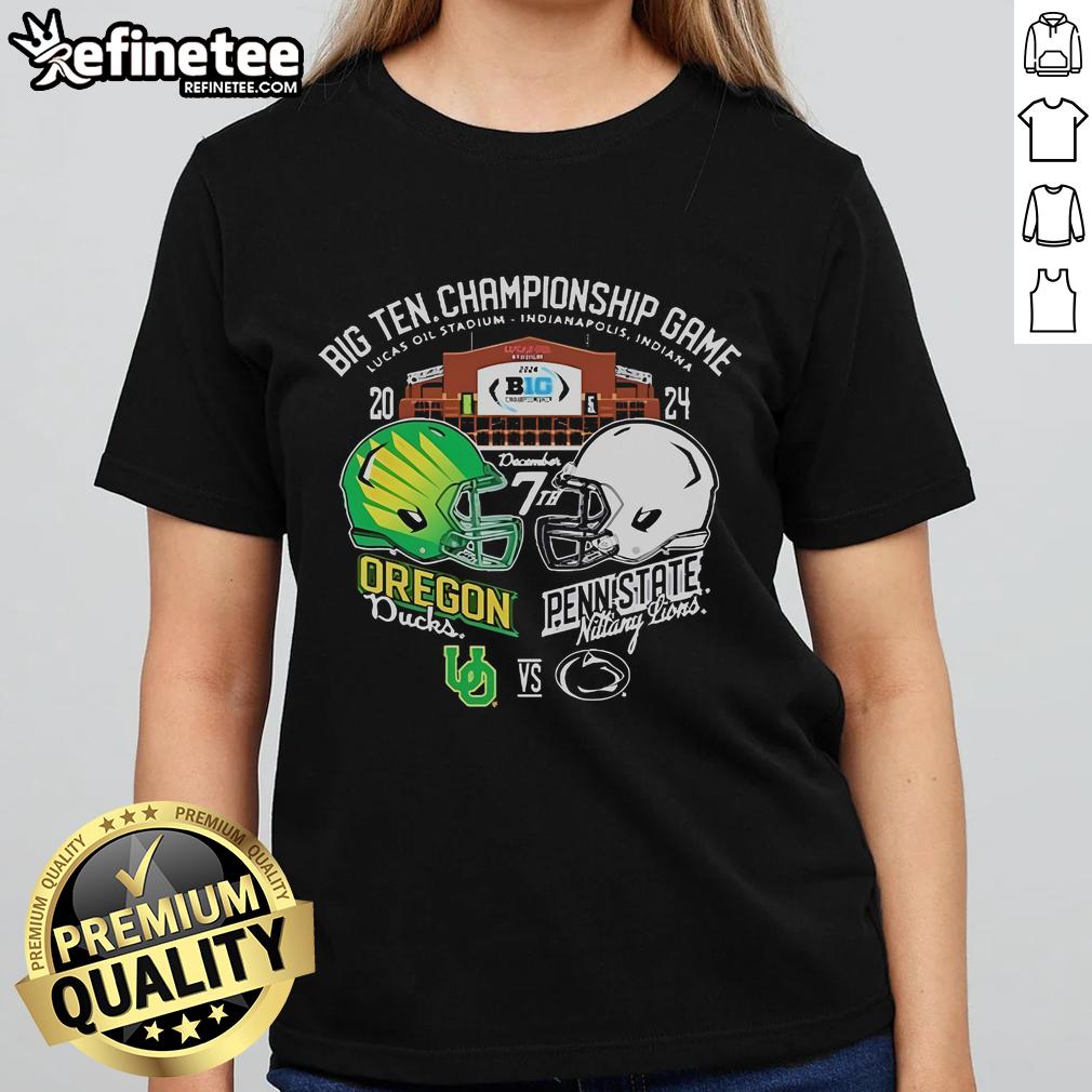 Official Big Ten Football Championship Oregon Ducks vs Penn State Nittany Lions helmet ladies tee shirt design.
