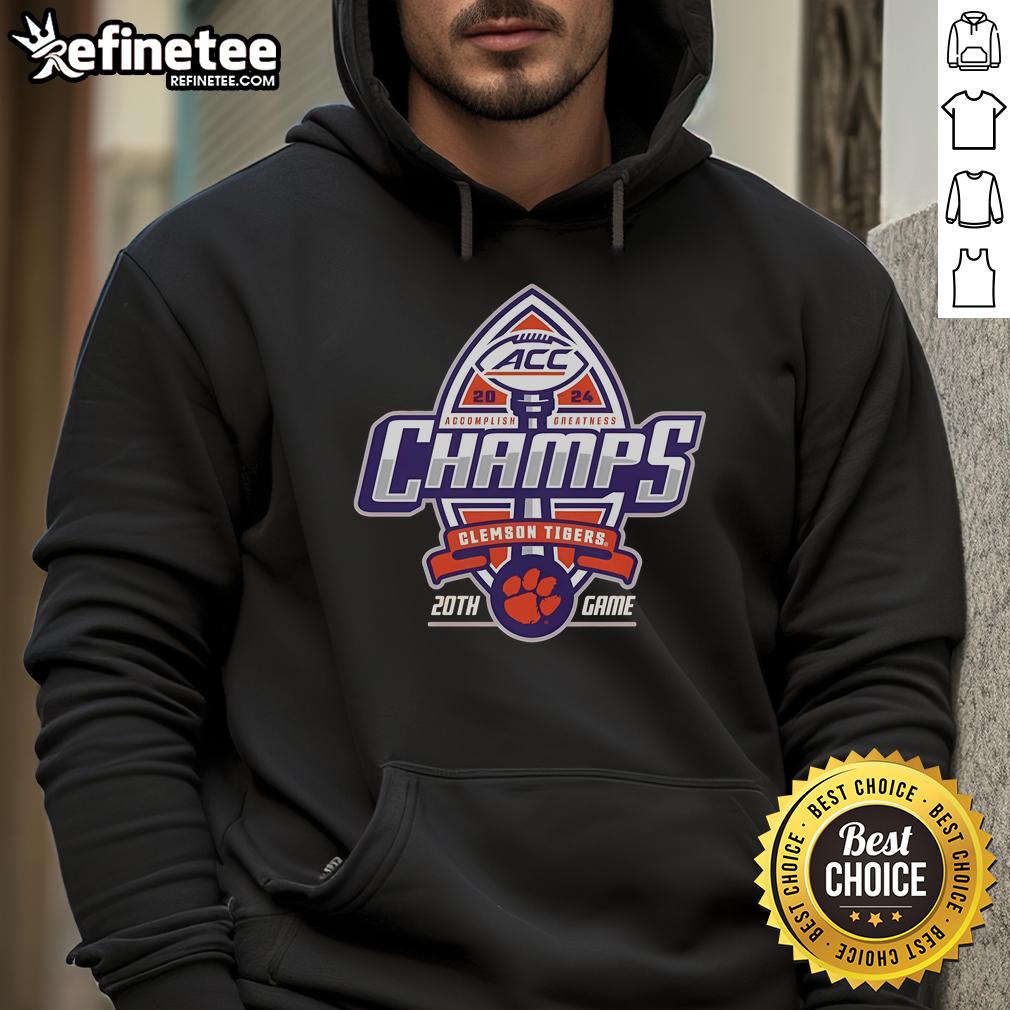 Alt Text: Official Clemson Tigers Blue 84 2024 ACC Football Conference Champions locker room hoodie design