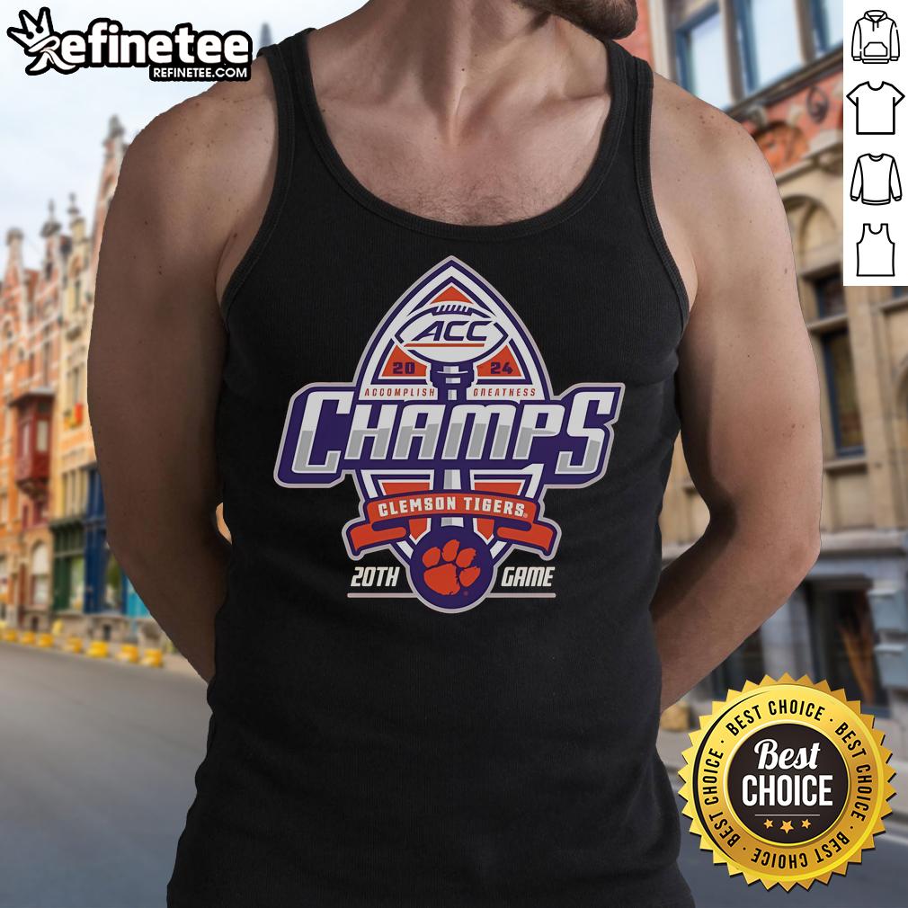 Official Clemson Tigers Blue 84 2024 ACC Football Conference Champions locker room tank top showcasing team pride.