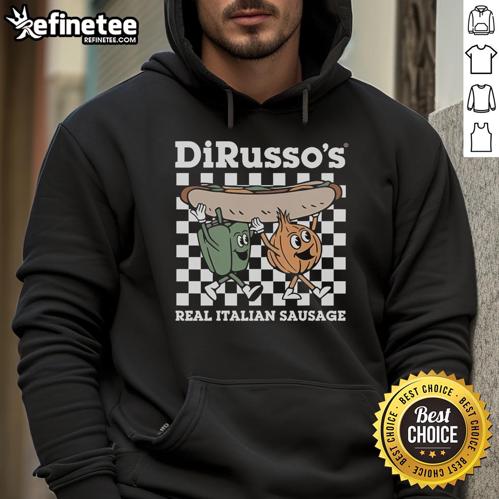Official Dirussos Pepper Onion Sausage Sandwich hoodie featuring a vibrant design and cozy fit for food lovers.