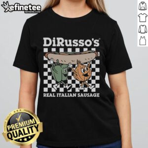 Alt Text: Official Dirussos Pepper Onion Sausage Sandwich Ladies Tee featuring vibrant design and comfortable fit.