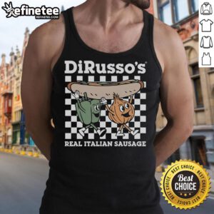 Dirussos Pepper Onion Sausage Sandwich tank top featuring vibrant colors and bold graphics for food lovers.