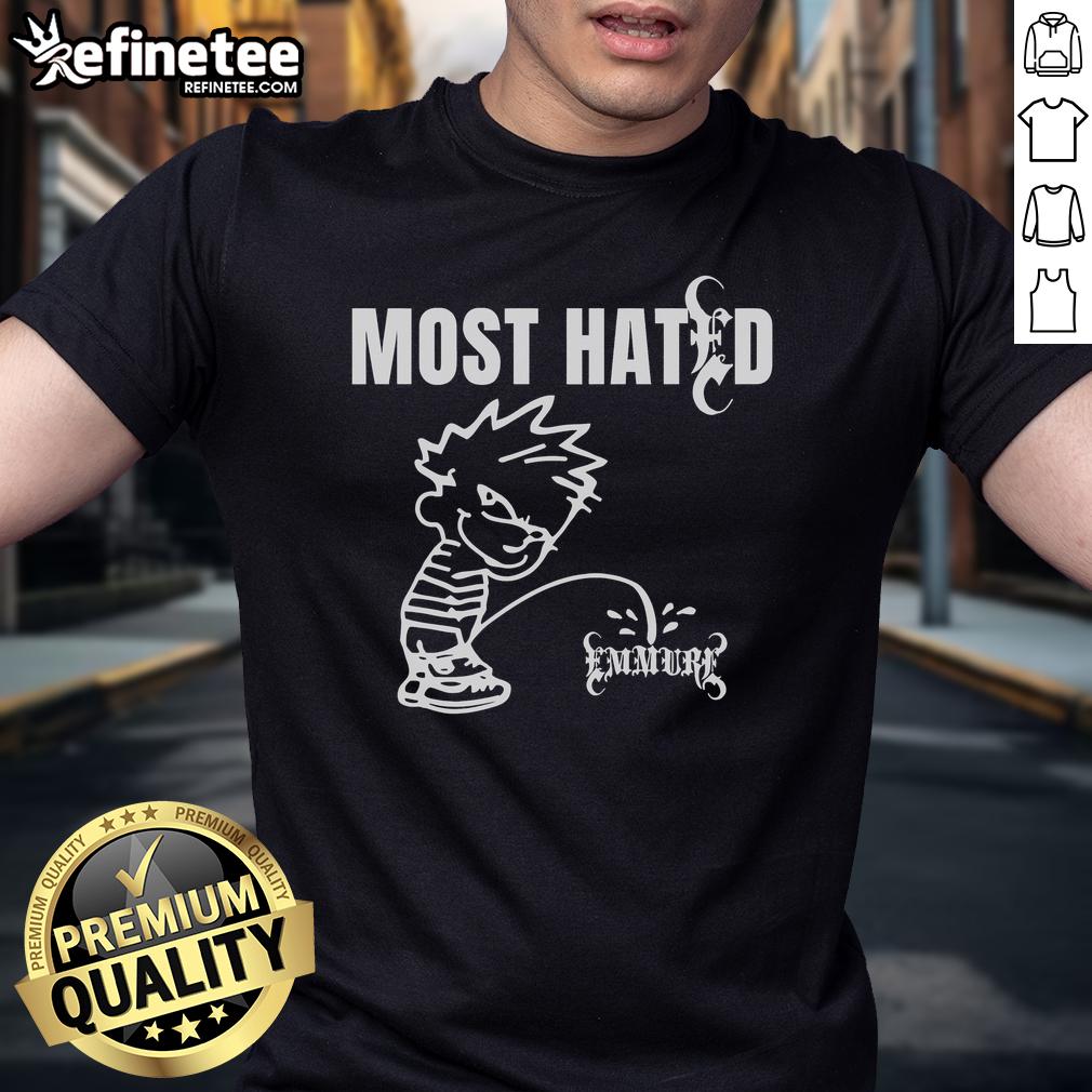 Official Emmure Most Hated T-Shirt featuring bold graphic design, perfect for fans of the band and metal music enthusiasts.