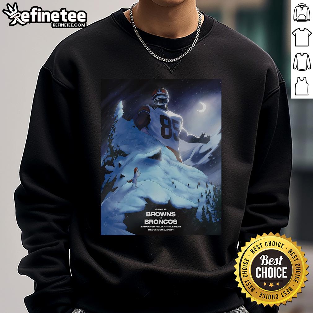 Official Game 12 sweatshirt featuring Cleveland Browns vs. Denver Broncos at Empower Field, December 2, 2024.