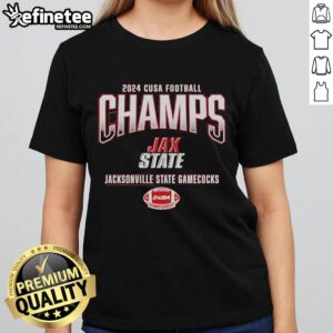 Official Jacksonville State Gamecocks 2024 C-USA Football Conference Champions ladies tee showcasing team pride.