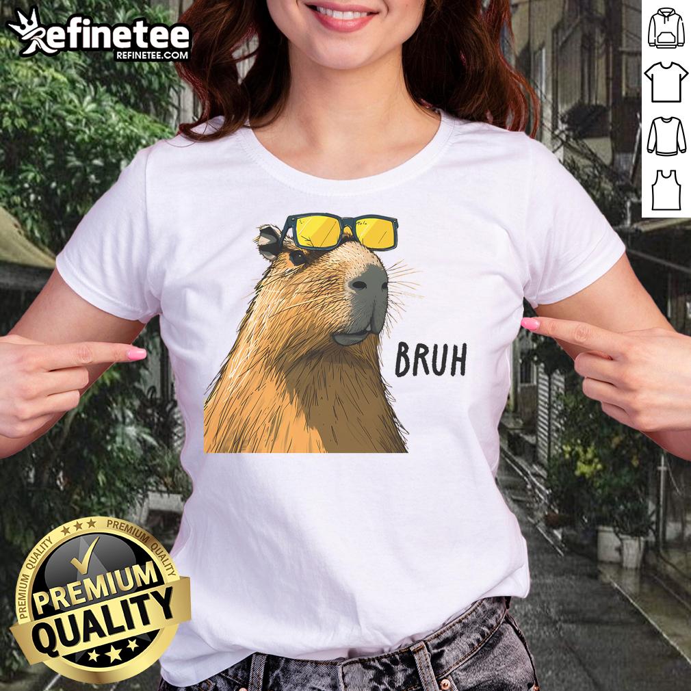 Stylish 'Nice Capybara Cool Bruh' ladies tee featuring a cute capybara graphic, perfect for casual wear.