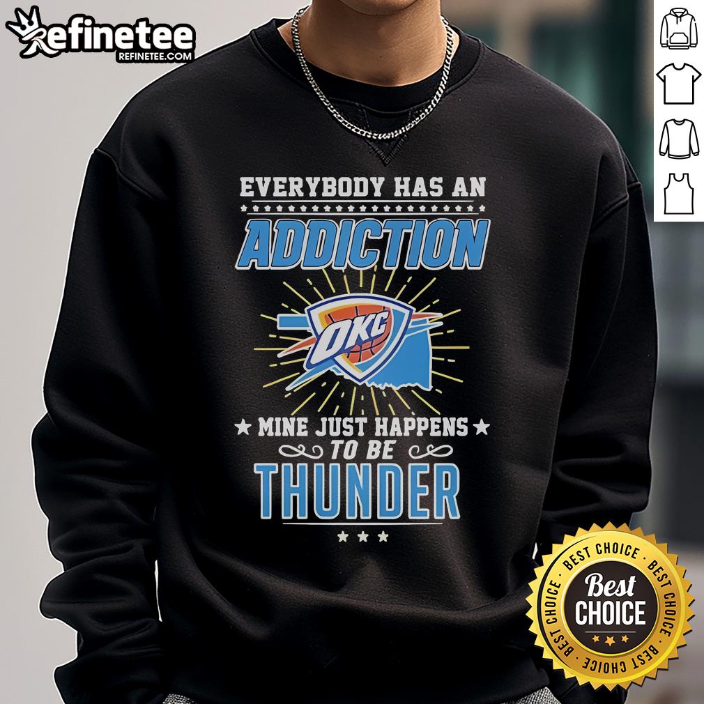 Alt Text: Official Everybody Has An Addiction sweatshirt featuring Thunder design, perfect for fans and stylish comfort.