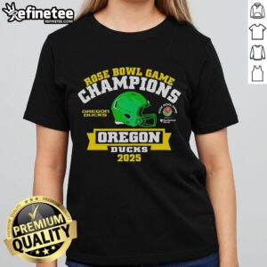 Official Rose Bowl Game Champions Oregon Ducks 2025 Ladies Tee featuring team logo and vibrant colors for fans.