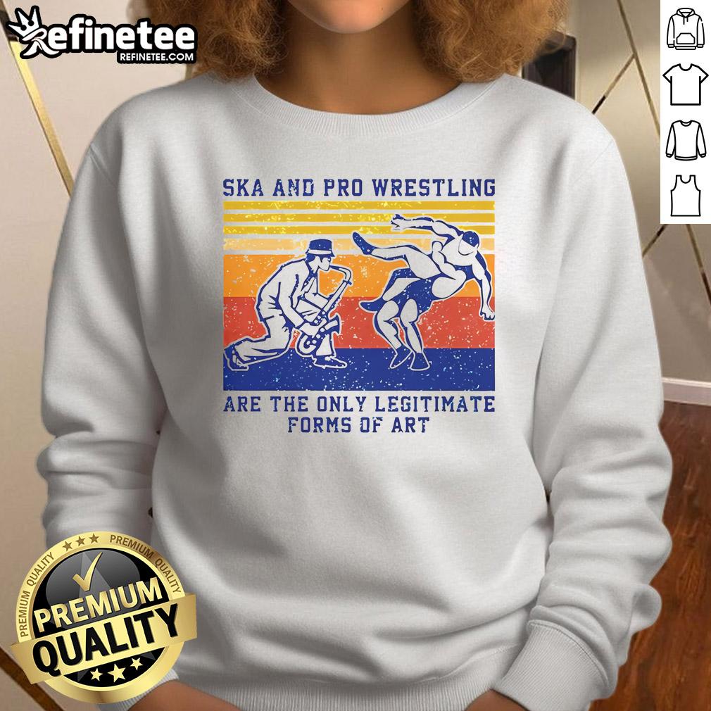 Vintage sweatshirts featuring awesome ska and pro wrestling art, showcasing unique designs for fans and collectors.