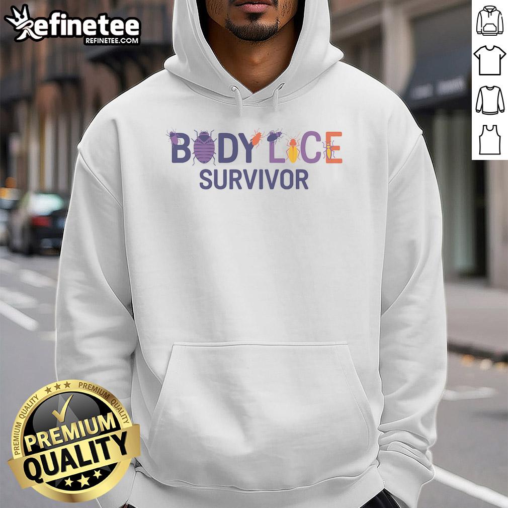 Funny body lice survivor hoodie featuring quirky insect graphics, perfect for humor lovers and bug enthusiasts.