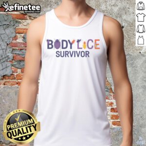 Funny Body Lice Survivor graphic tank top featuring cartoon bugs and insects for humorous apparel lovers.