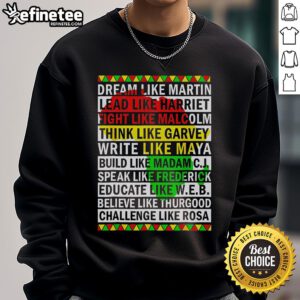 Alt Text: Stylish Hot Black History Month sweatshirt featuring dream-like designs of strong African leader women.