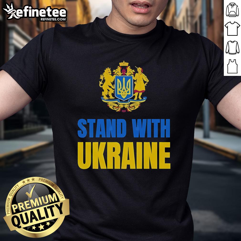 Hot Stand With Ukraine Protest T-Shirt featuring anti-Russia and Trump graphics, promoting awareness and solidarity.