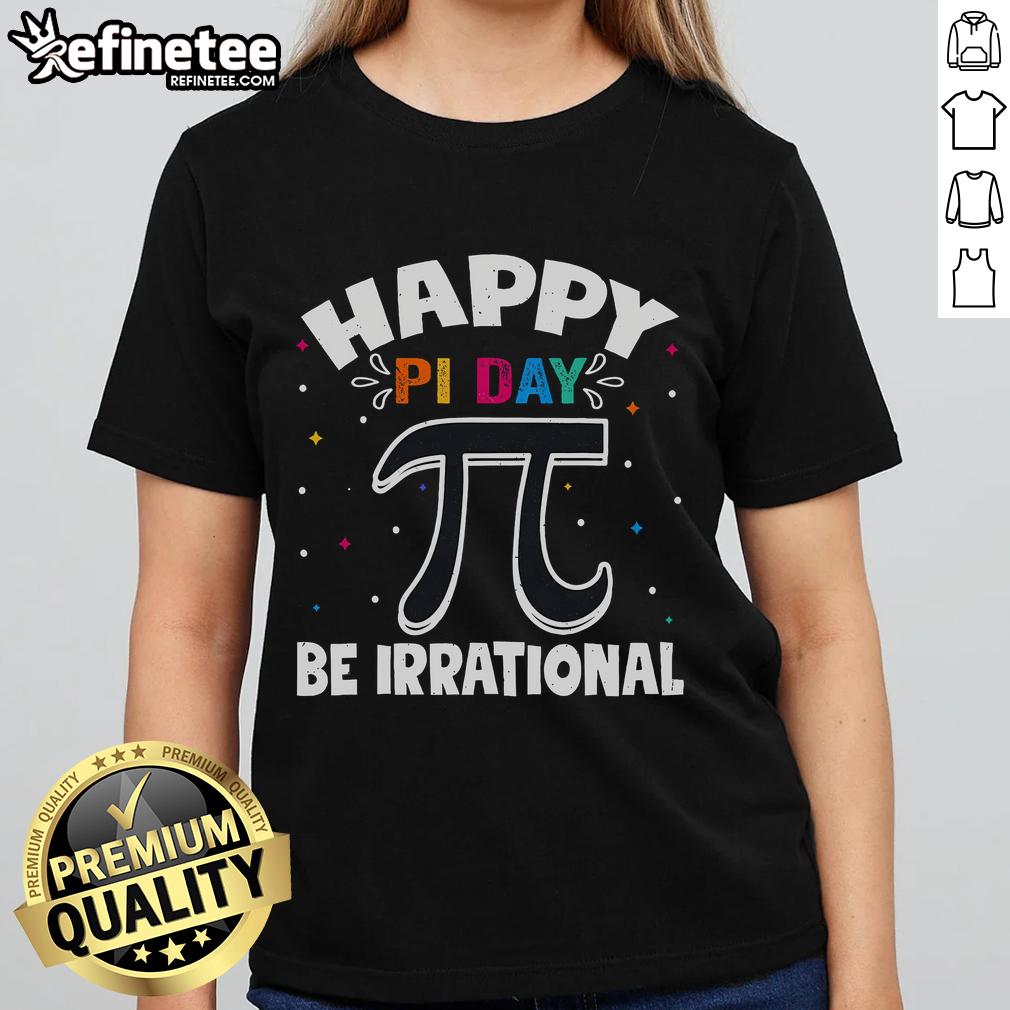Happy Pi Day t-shirt featuring a cute math teacher celebrating 3.14, perfect for math enthusiasts and educators.