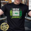 Funny St. Patrick's Day gamer t-shirt featuring 'Nice Irish I Was Gaming' design, perfect for gaming enthusiasts celebrating.